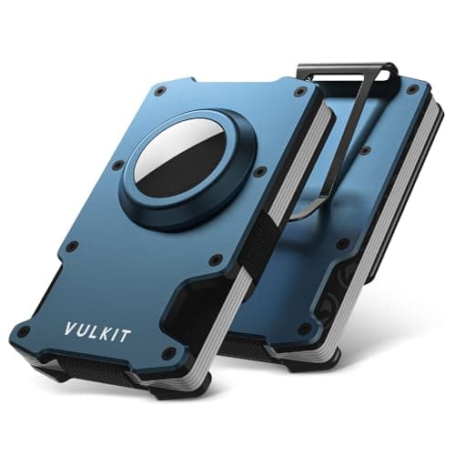 VULKIT Minimalist Slim Wallet for Mens with Money Clip- RFID Blocking with AirTag Holder Design Metal Wallet, Sky Blue