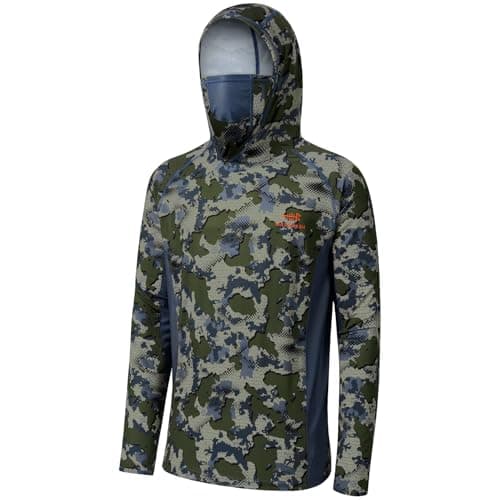 BASSDASH UPF 50 Mens Hunting Shirts with Mask Long Sleeve Camo Fishing Hoodie