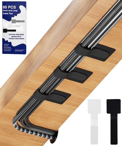 80PCS Hook and Loop Cable Ties Under Desk Cable Management Adhesive Cable Straps Cord Management Hider Idea Cord Organizer for Desk Computer Accessories Home Office Organization BlackWhite