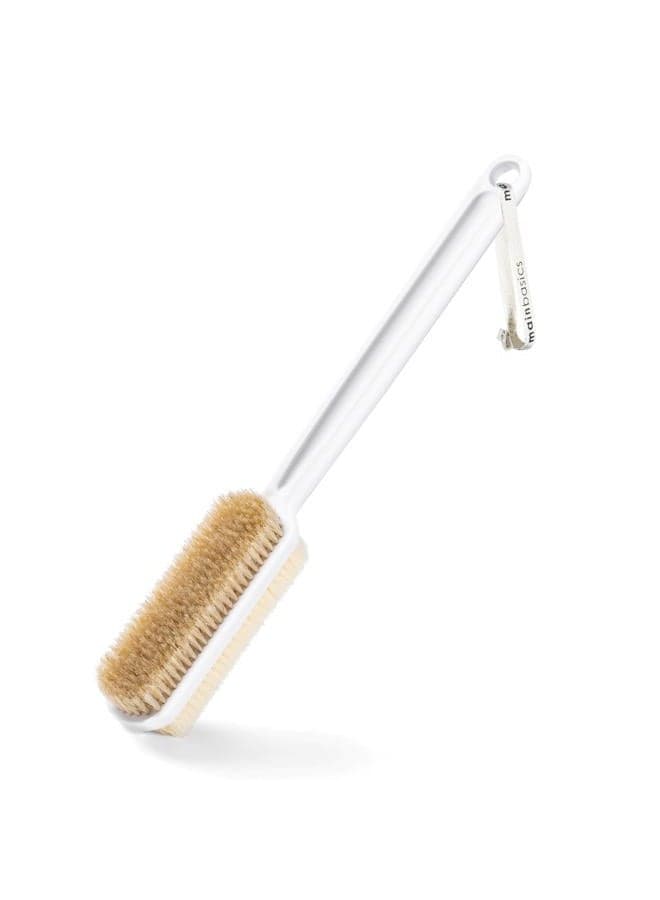 Back Scrubber for Shower, Long Handle Body Brush with Dual-Sided Exfoliating and Soft Bristles, 15.75 Inch (White)
