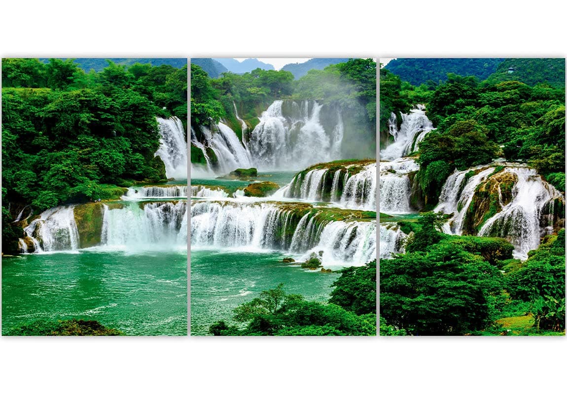 SAF paintings Set of 3 Greenery Forest & Waterfall Beautiful UV Coated Home Decorative & Gift Item Panel Mdf Wall Painting for living Room 27 Inch X 12 Inch SANFC32090