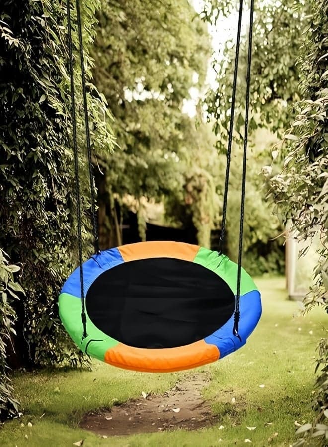 Outdoor Round Nest Swing for Kids & Adults - Colorful Oxford Fabric Tree Swing with Adjustable Ropes & 2 Extra Hanging Straps, Heavy Duty 40" Disc Saucer Swing for Garden, Backyard, Playground (250KG Capacity)