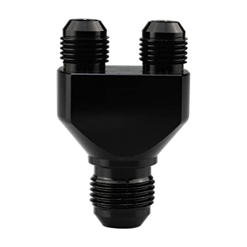 KRD PERFORMANCE Aluminum Y Block Adapter Fittings 8 AN male Swivel to Parallel Exit Dual 2 x 6 AN Male Y Block Splitter Tee Hose Connector Black