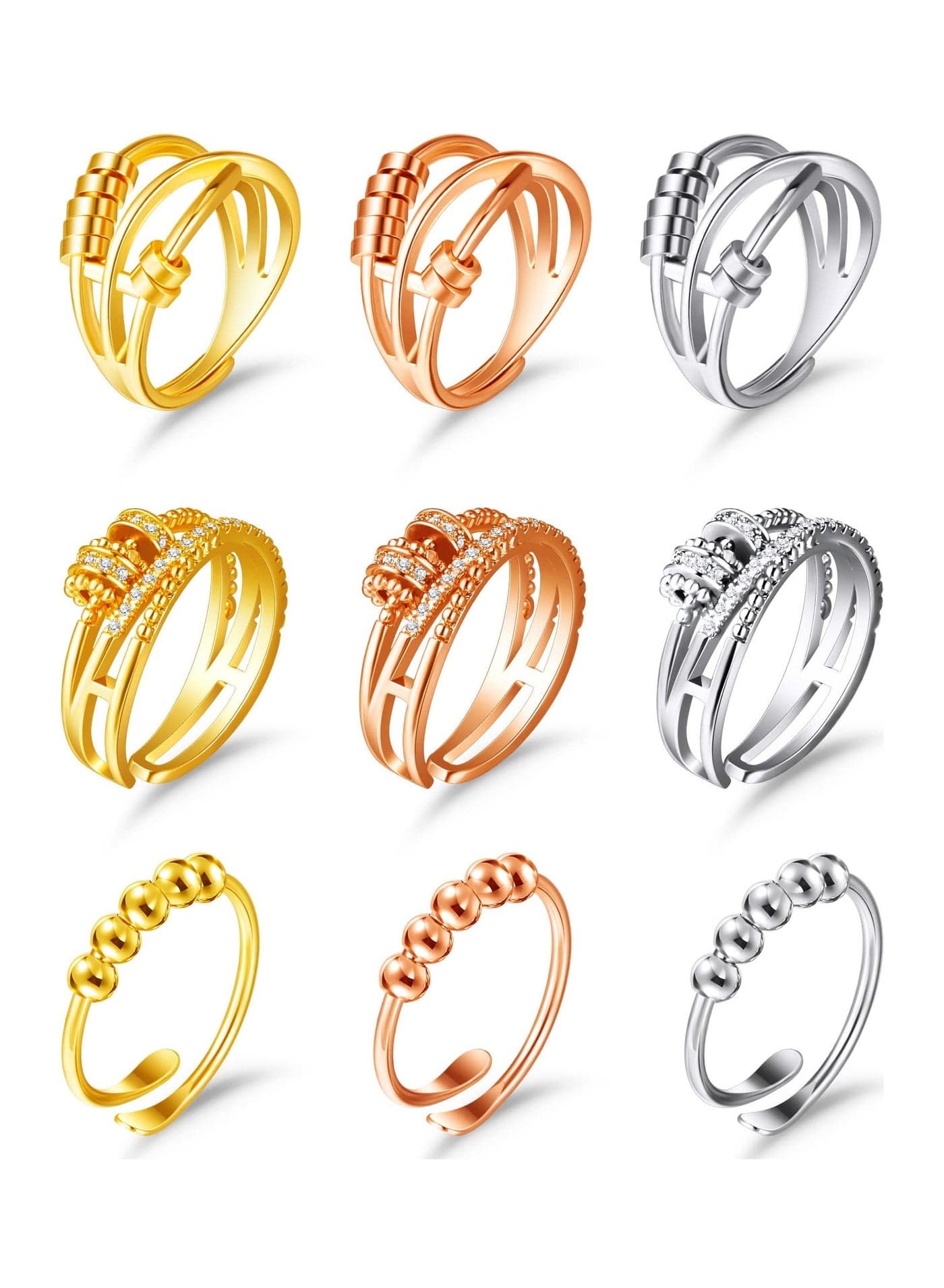 Fidget Ring For Anxiety Women, Metal Womens Spinner Rings, Stress Relief for Ladies Girls, Gold Rose (Gold Silver Color)