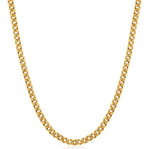 Fiusem 3.5mm Gold Chains for Men, 18K Gold Plated Mens Necklace Chains, Stainless Steel Cuban Link Chain Necklace for Men and Women, Mens Chains 26 Inch