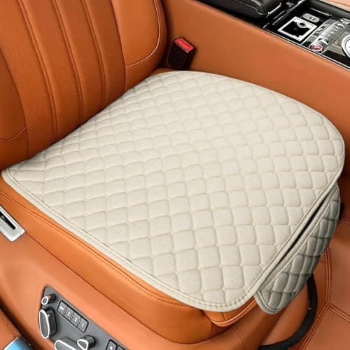 GAOLAOSY Car Seats Cover Comfortable Linen Front Seat Cushion Pad with Storage Pocket Breathable AntiSlip Seat Protector Four Seasons Universal Auto Interior Accessories for Car Truck SUV Beige