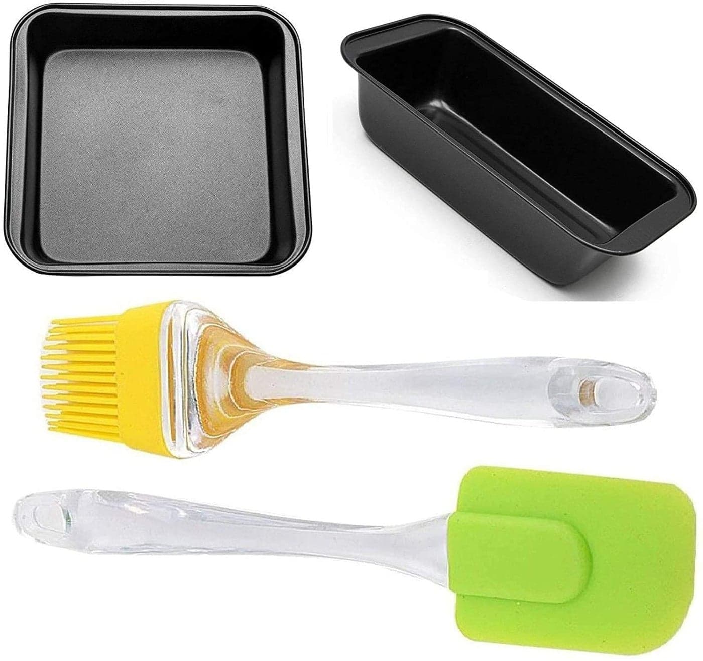 ISHVANKU Carbon Steel Bread loaf Pan with Square Cake Mould for Baking Combo Pack with Free Silicone Brush and Spatula Set
