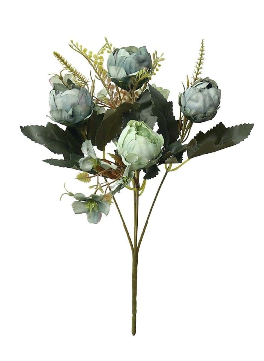 Harmony Blooms: Artificial Mix Mini Peony Flower Bouquet Light Blue