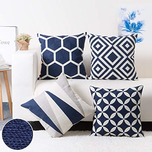 Modern Homes® Cotton Decorative Throw Pillow Covers/Cushion Covers - Set of 5 (Dark Blue, 16x16 inch)