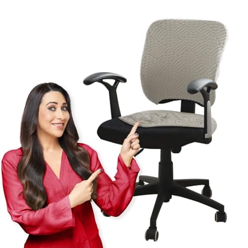 HOKIPO Office Chair Cover for Task Chair – 170 GSM Stretchable Jacquard – Washable & Anti-Slip – Fits Small Office Chairs Without Headrest, Taupe Brown (AR-5365-KHK)