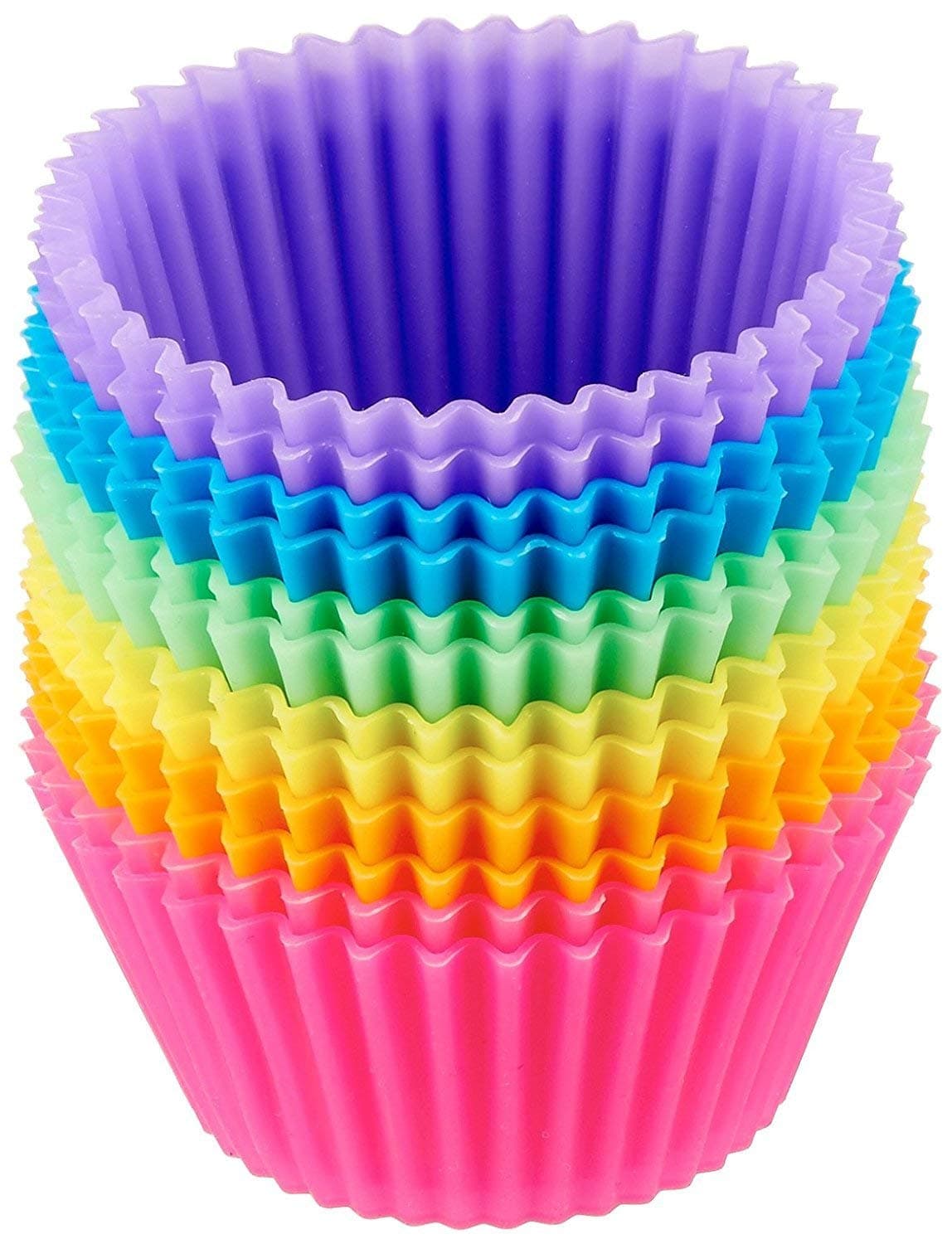 Topinon Silicone 12 Pieces Round Moulds for MuffinsCupcakeJellyCake Random Color