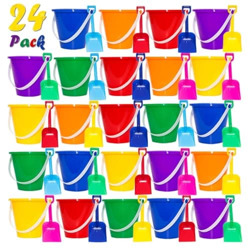 Holady 528 Inch Sand Beach Buckets Pail with ShovelsSand Bucket Water Pail for Beach Fun Great Summer Party Accessory24 Bucket24 Shovels