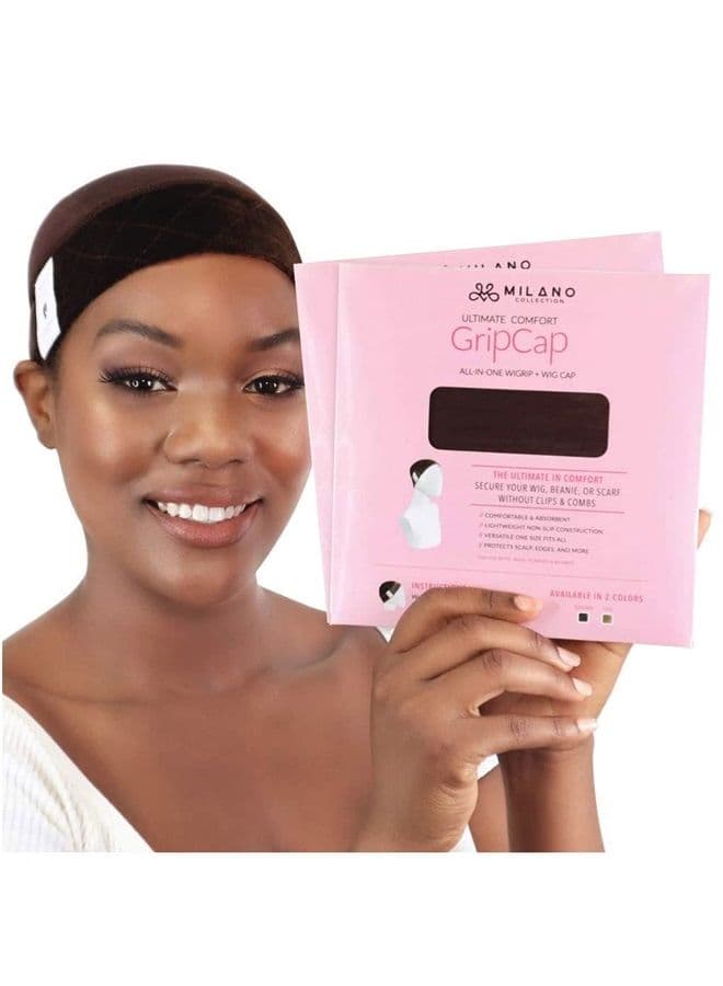 Wig Grip Cap for Women | Stocking Dome Cap with Built In Elastic Headband | Non Slip Wig Gripper Accessories for Keeping Wigs Lace Front In Place, Chocolate Brown, 2 Pack