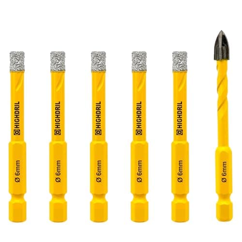 HIGHDRIL Dry Diamond Drill Bits - 6Pcs 1/4 inch (6/6/6/6/6mm+6mm carbide drill bit) Diamond Core Drill Bits Set with Quick-fit Hex Shank for Granite Marble Porcelain Tile Ceramic Dekton