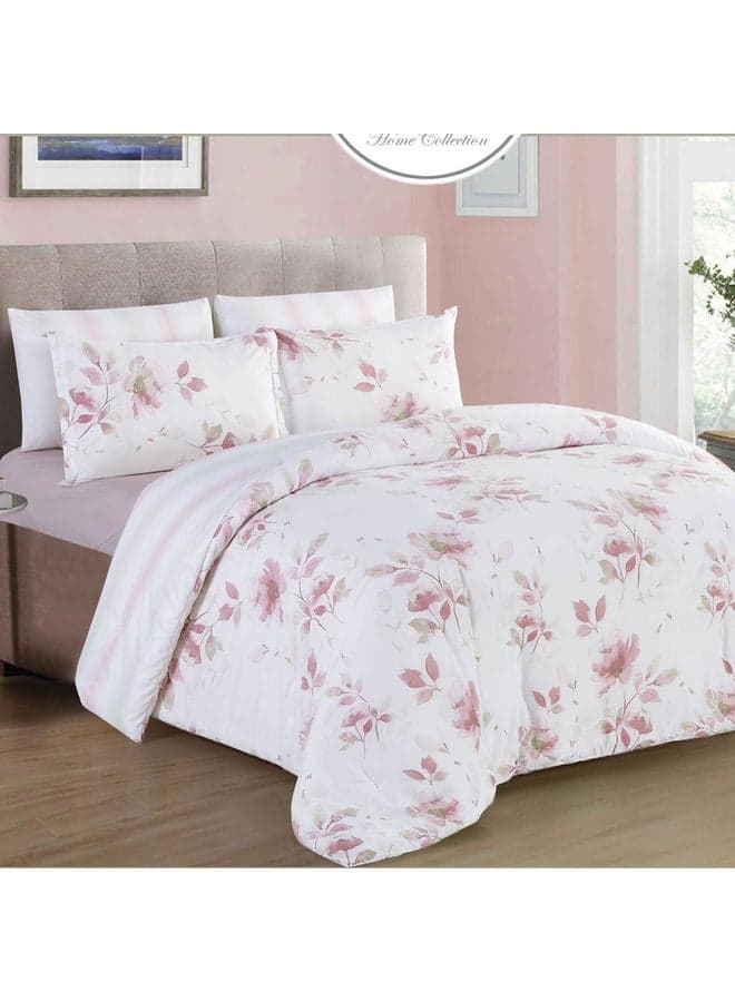 6-Piece Spring Comforter Set King Size Microfiber Pink/White 250x230cm