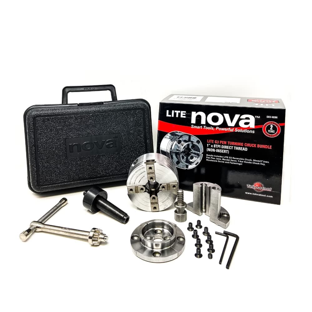 NOVA 48306 Lite G3 Wood Lathe Pen Turning Chuck Bundle with 1 in. x 8 TPI Direct Thread