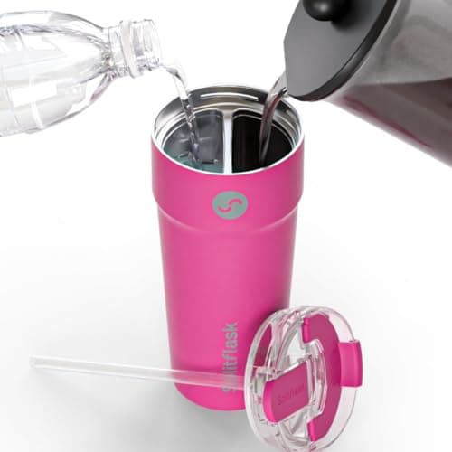 Splitflask 2-in-1 Dual Chamber Tumbler 30oz Hot & Cold Insulated Cup with Straw & Sip Lid, Leak Resistant Stainless Steel Travel Mug for Coffee, Water, Moms, Gym, Work, Car Cup Holder BPA-Free