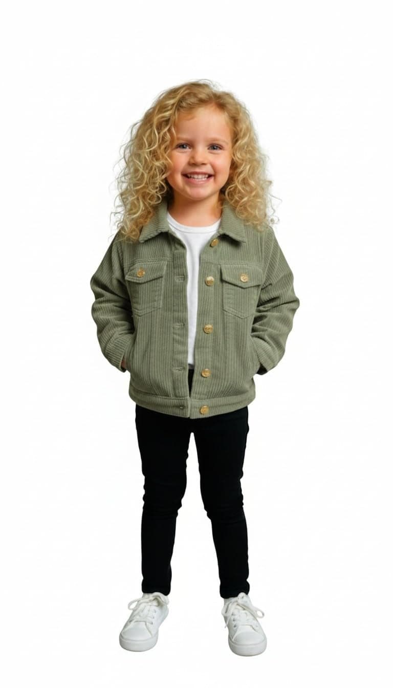 A.T.U.N. (ALL THINGS UBER NICE) Trendy Girl Cotton Corduroy Jacket | Casual Outerwear with Full Button Front, Smart Collar & Pockets | Stylish Cotton Casual Kids Jacket for Everyday