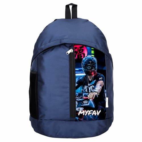 MY FAV 21L Casual Standard Laptop Backpack | Water-Resistant Digital Printed School & College Bag | 1 Main Compartment, Front Pocket, Side Bottle Holder | Padded Shoulder Straps for Men & Women– Blue