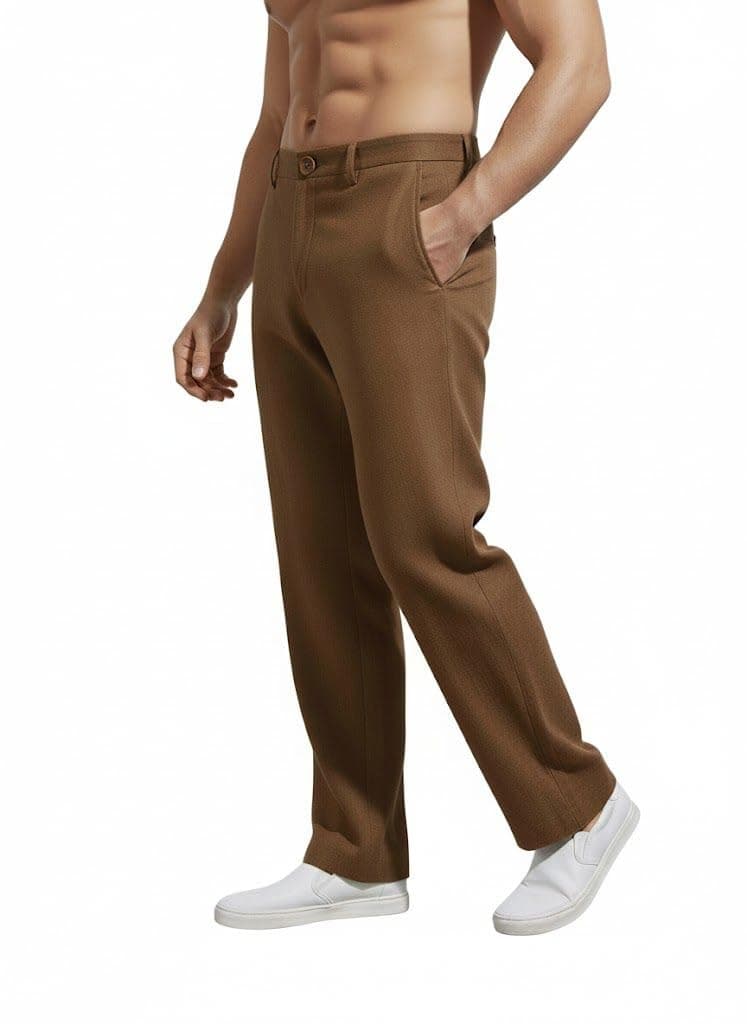 SMOWKLY Casual Trousers for Men |Men’s Regular Fit Straight Pants |Comfortable Stylish Trousers for Men |Soft Fabric Chinos for Everyday Wear, Travel & Office |Linen Cotton Bottom Wear(1692_BRN_34)