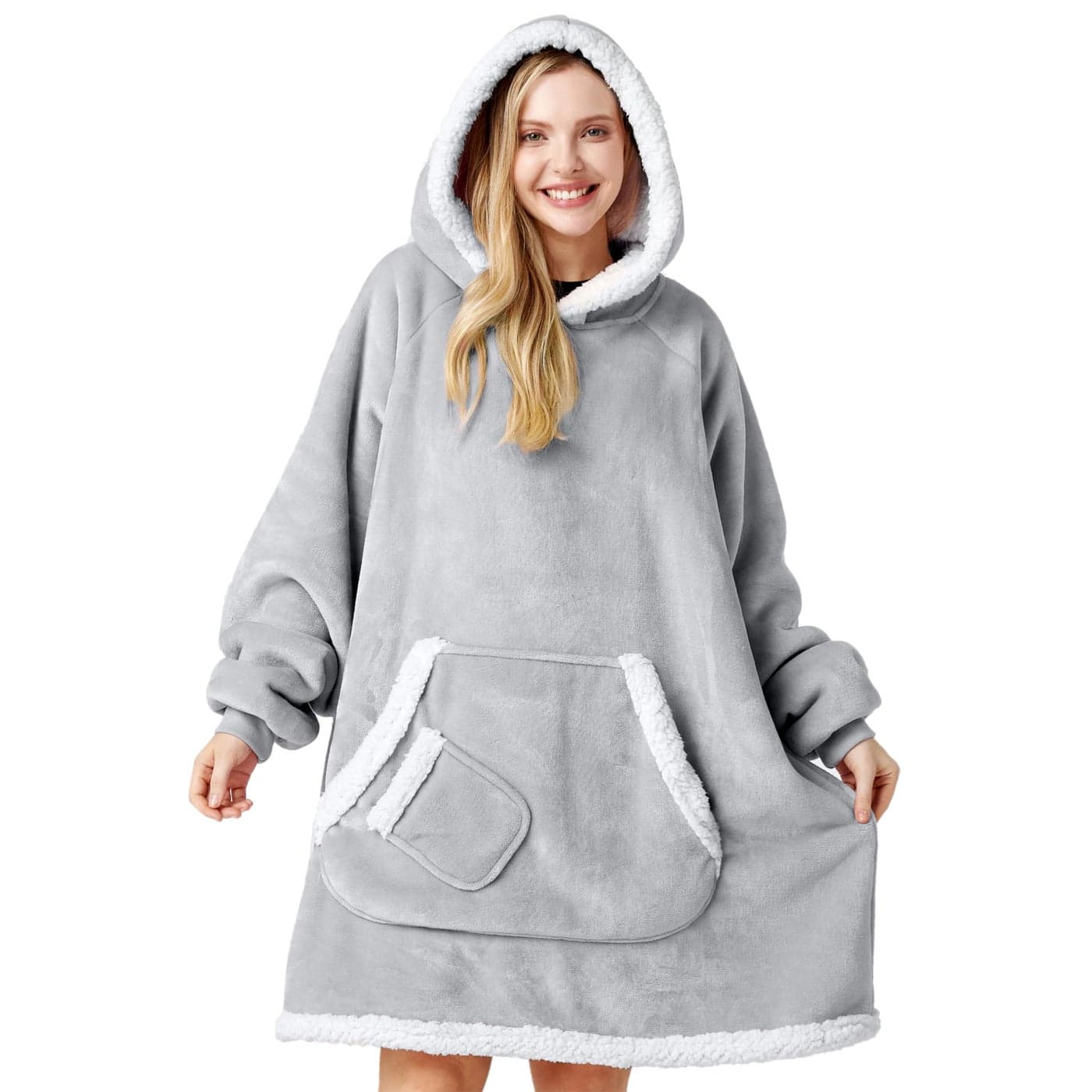 Giggling Getup Wearable Blanket Hoodie for Women and Men Gifts for Women Mom Wife Sherpa Fleece Hooded Blanket Sweatshirt Warm Cozy Sherpa Wearable Throw with Pocket Sleeves for Adult Standard Gray