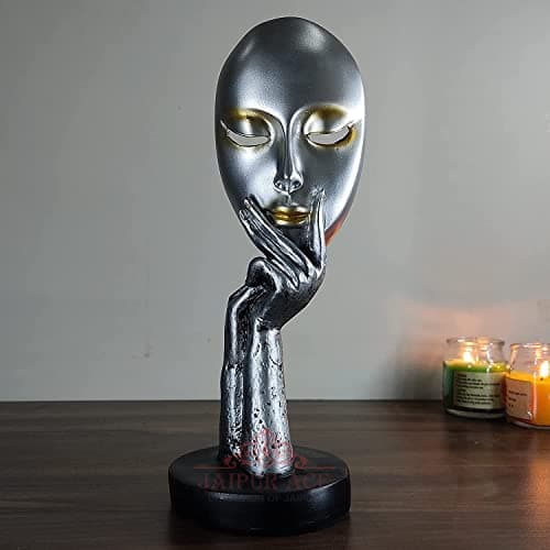 Jaipur ACE Lady Face Statue Sculptures Showpieces Creative Abstract Design Art Figurine for Home Living Room Decorative Display (Silver Face)