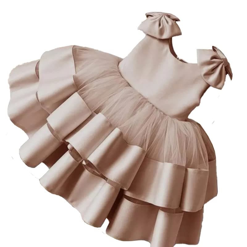 Niren Enterprise 2 Layer Stylish Satin Frock for Kids Girl 2 to 8 Years Old (Peach, 5-6 Years)