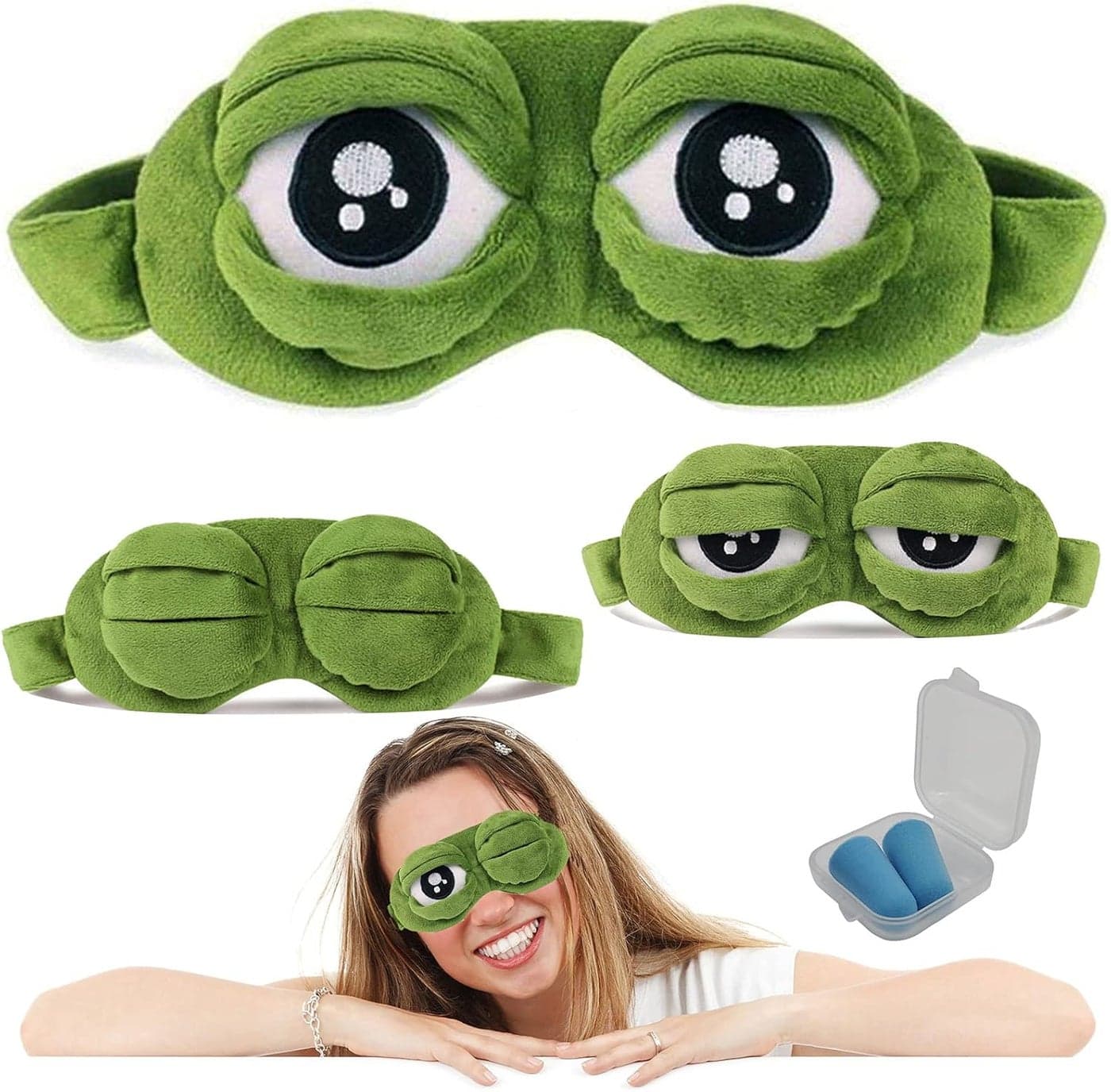 Frog Eye Mask Cartoon Fluff Blindfold Cute Sleep Eyeshade Frog 3D Eye Cover Green 1pcs