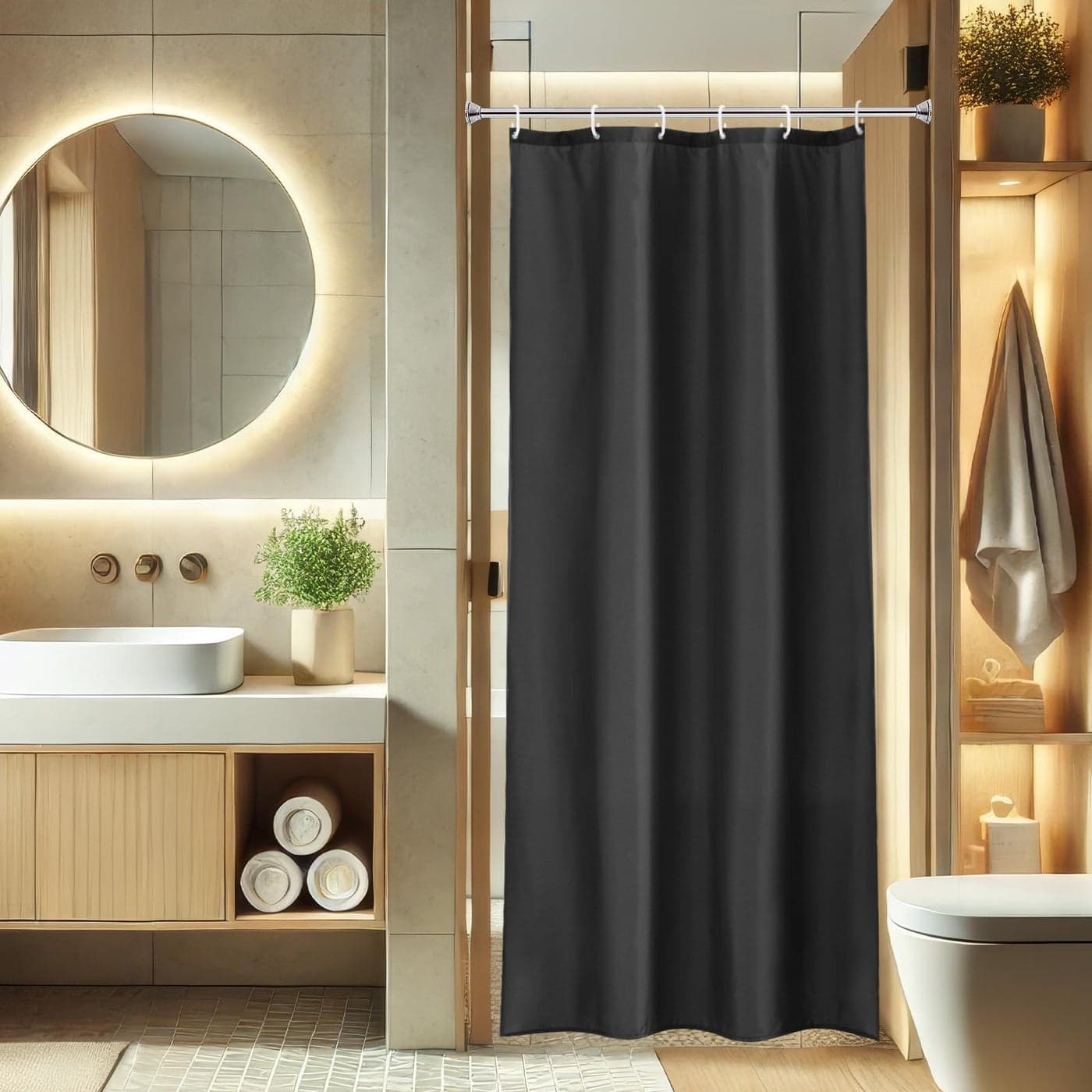 AooHome Stall Shower Curtain 36 Width x 72 Height Inch Solid Fabric Bathroom Curtain for Hotel with Hooks Water Repellent Dark Grey