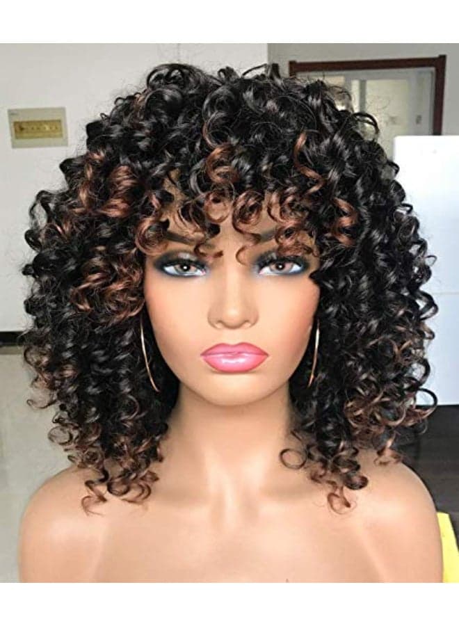 GEMBON Curly Afro Wigs for Black Women Kinky Curly Wig with Bangs Synthetic Fiber Natural Looking Glueless Hair for Daily Wear