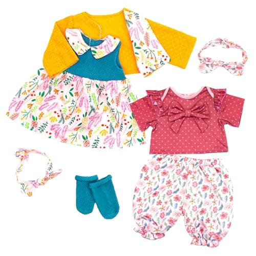 ECORELF Reborn Doll Clothes for 2022 Inch Dolls 2 Set 20 Inch Baby Doll Clothes Accessories 7 Pcs Include Dress Coat Outfits Headbands Socks Top and Pants