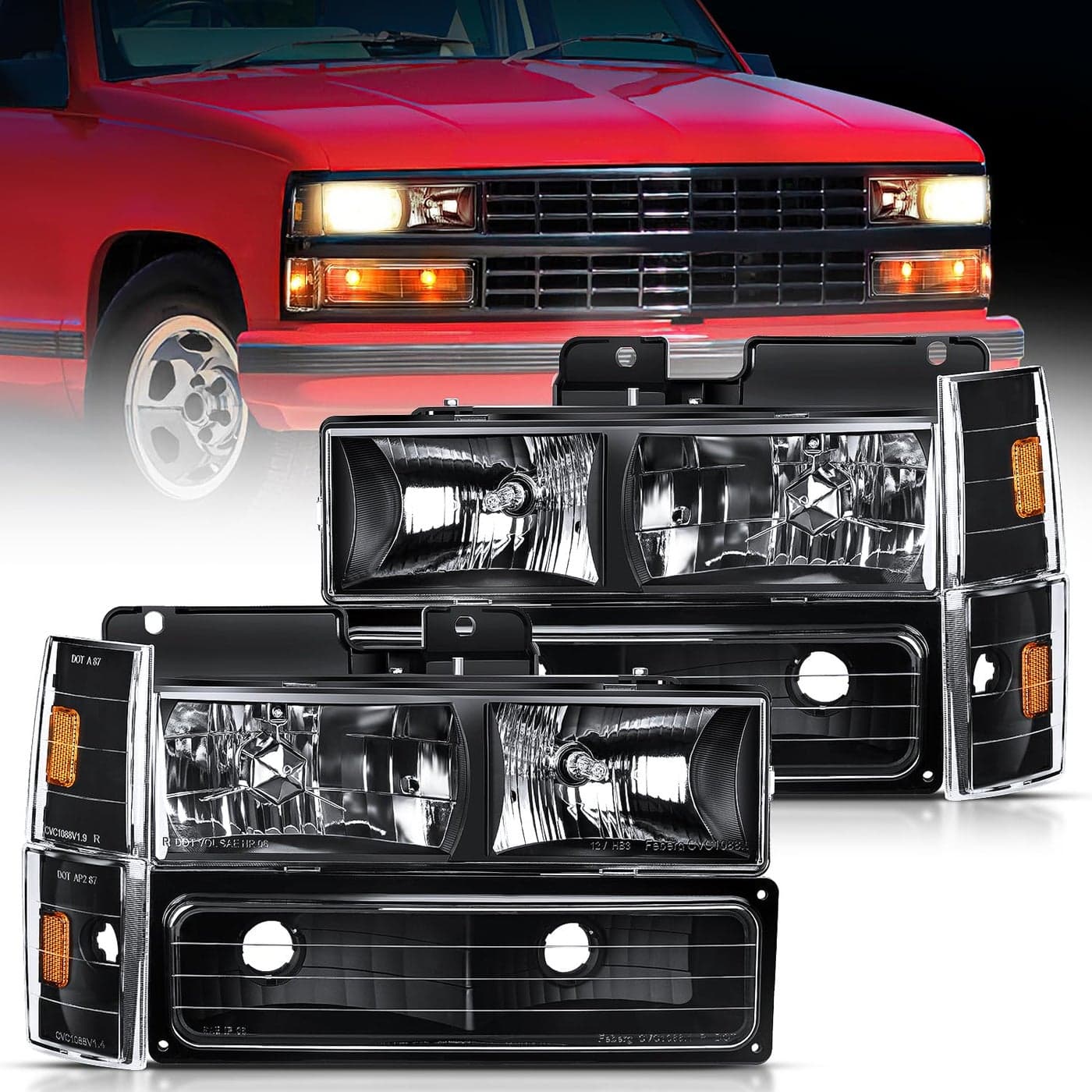 Nilight Headlight Assembly Compatible with 1988 1989 1990 1991 1992 1993 Chevrolet GMC CK 19881993 Silverado Suburban Sierra Blazer Tahoe Yukon Black Housing Amber Reflector