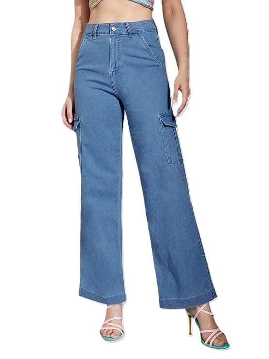 ADBUCKS Cargo Style Jeans Pant for Women Plus Size (26 to 42) in 6 Colors Available || Wide Leg Jeans Women || Stone