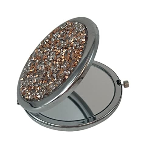 Jtbling Fashion Portable Cosmetic Mirror Round Metal Mirror Portable Mirror Flip Round Mirror Handheld Mirror Rhinestone