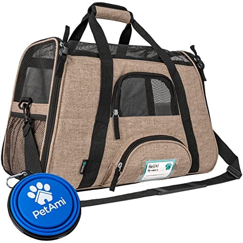 PetAmi Airline Approved Pet Carrier for Cats & Small Dogs, Soft Sided TSA Travel Carrier Bag with Sherpa Bed, Breathable Mesh Ventilation, Collapsible Bowl, Up to 18 lbs, Large Heather Taupe