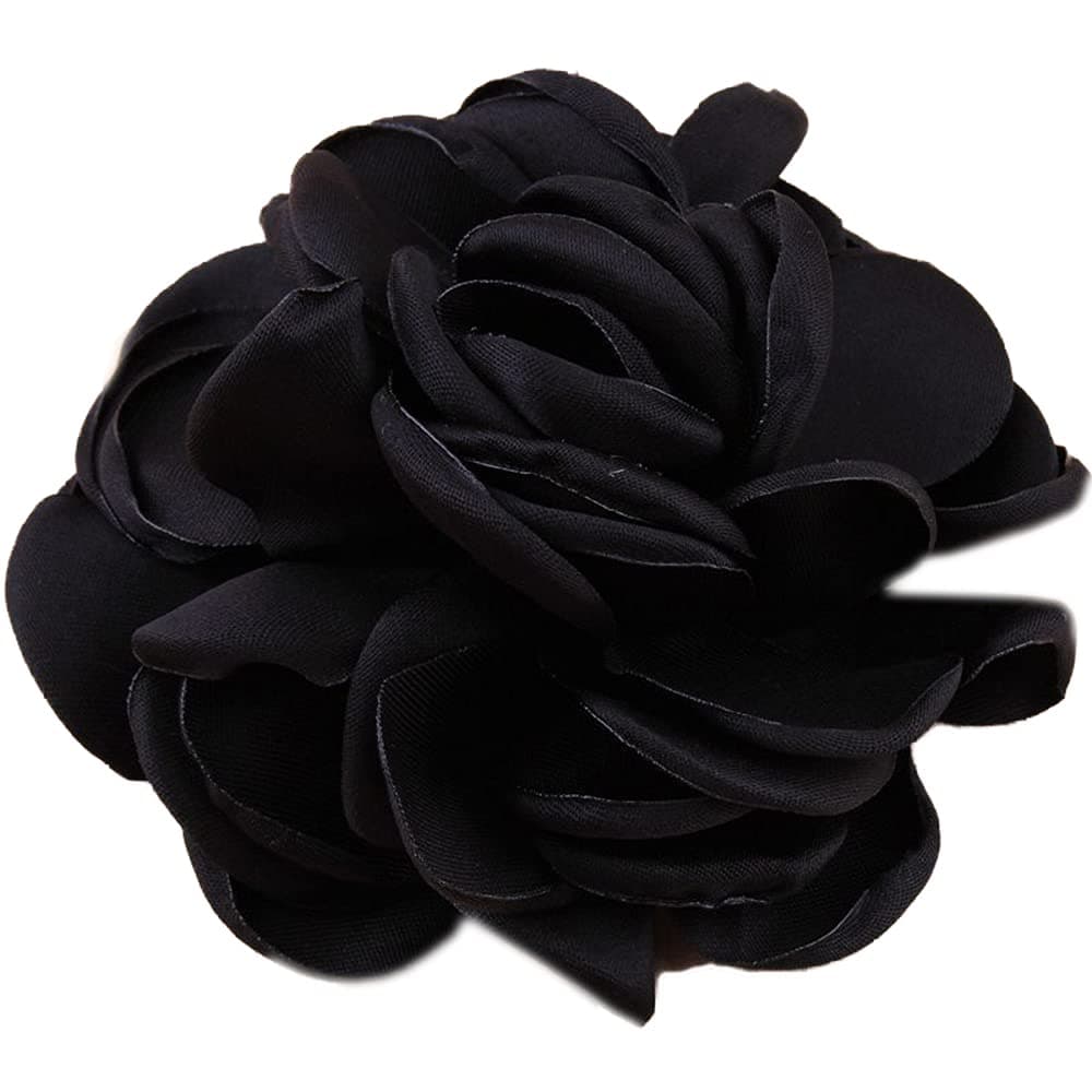Huralona 10pcs Satin Ribbon Flowers for Crafts Bow Wedding Dec Vintage Fabric Flower Artificial Roses for Headpiece Appliques Ornament Black