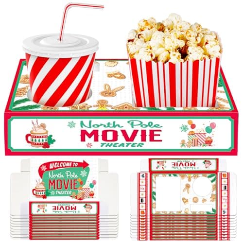 Dunzoom 20 Pcs Christmas Movie Night Supplies Movie Night Paper Snack Trays Popcorn Candy Holder Cardboard Snack Holder Food Trays(Cute Christmas)