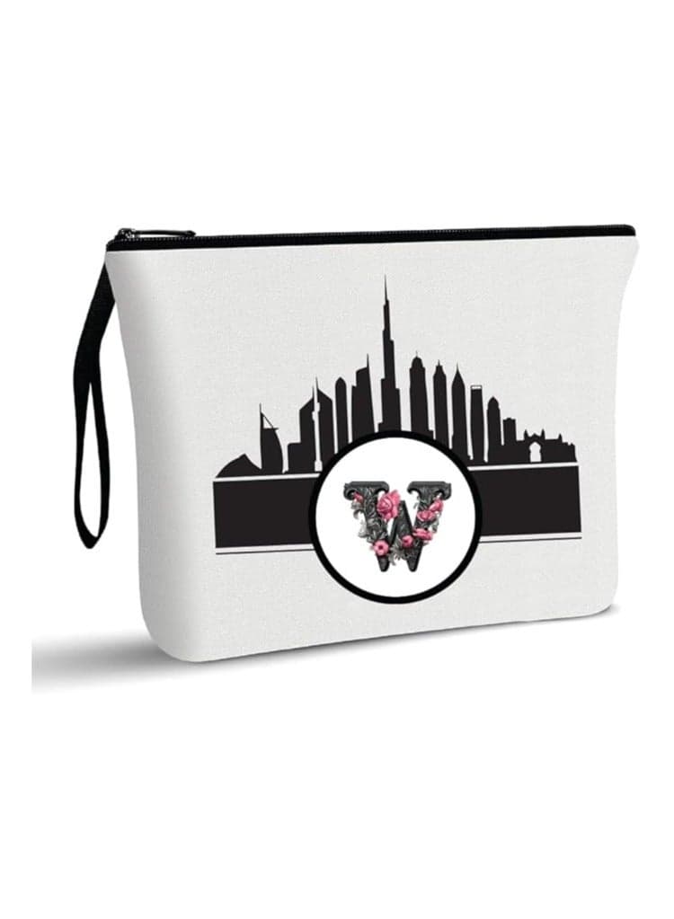 Dubai Skyline With Initial Monogram Cosmetic Bag-Monogram Makeup Case-Dubai Skyline Makeup Pouch-Cosmetic Pouch For Travelers