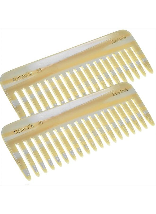 Giorgio G30 Large 5.75 Inch Hair Detangling Comb, Wide Teeth for Thick Curly Wavy Hair. Long Hair Detangler Comb For Wet and Dry. Handmade of Cellulose, Saw-Cut, Hand Polished, Ivory 2 Pack