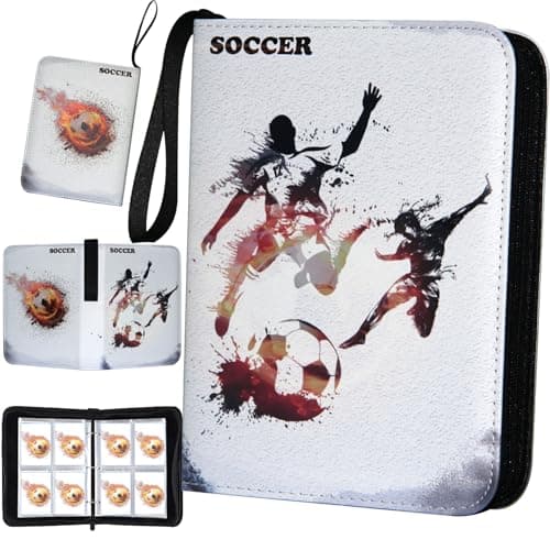 Soccer Card Binder World Cup Card Binder 4 Pocket with 50 Removable Sleeves Fits 400 Sport Cards 3 Ring Card Holder Binder with Zipper Collector Storage Album