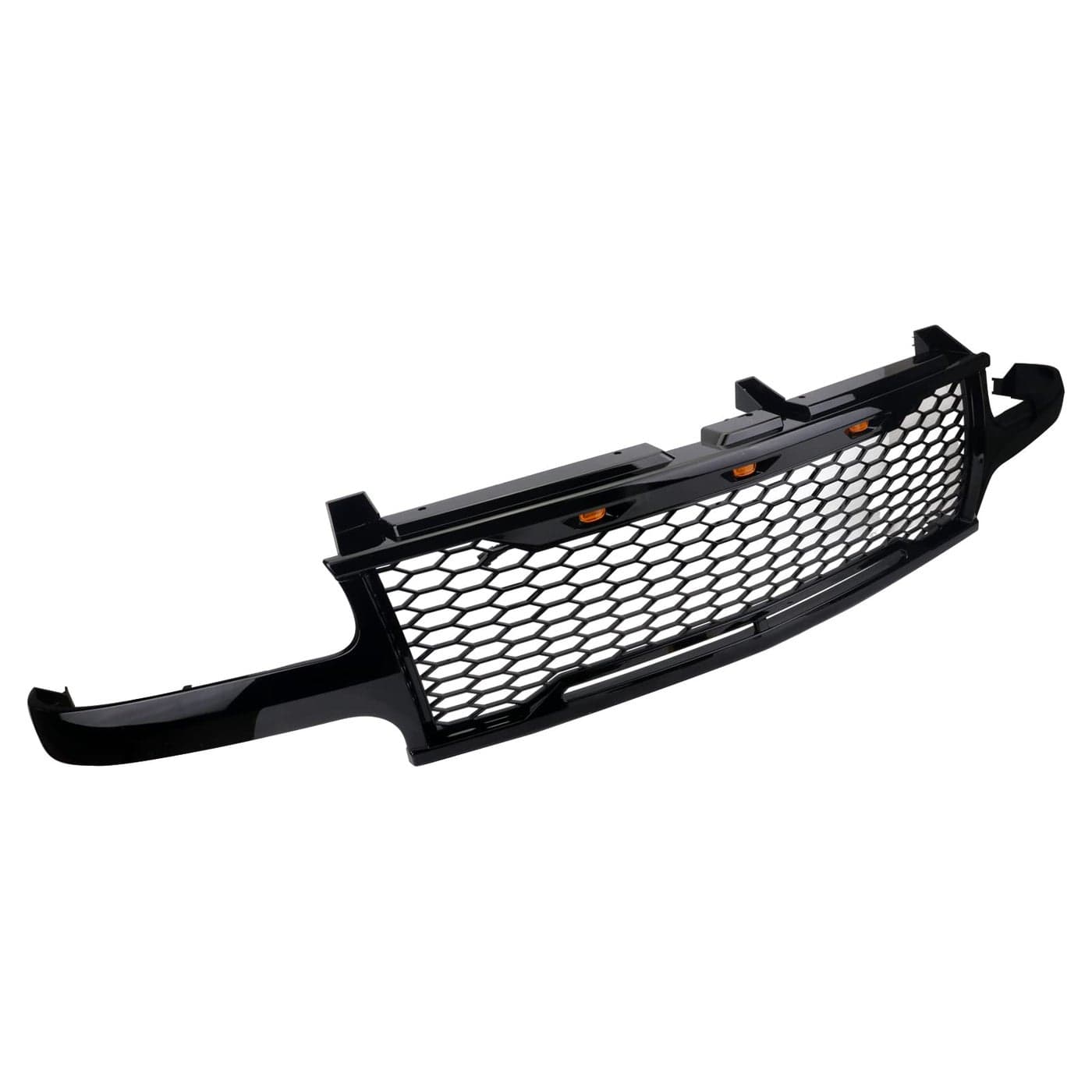 MUCO Grille Grills Front Hood BumperGloss Black Grille Cover with light for 9902 Silverado 1500 25000006 Chevy Tahoe Suburban