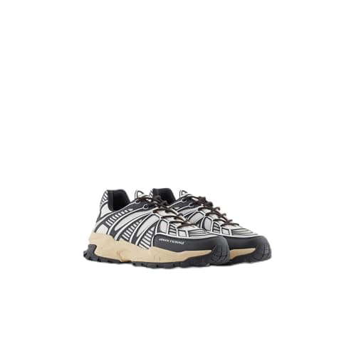 Armani Exchange Men's Aspen Contrast Sneaker, Off Wht/Blk/Silver, 10