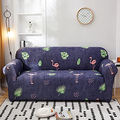 House of Quirk Modern Polyester Universal Flexible/Stretchable Single Seater Sofa Cover/Sofa Slipcover for Couch (Purple Flamingo, 90-145cm)