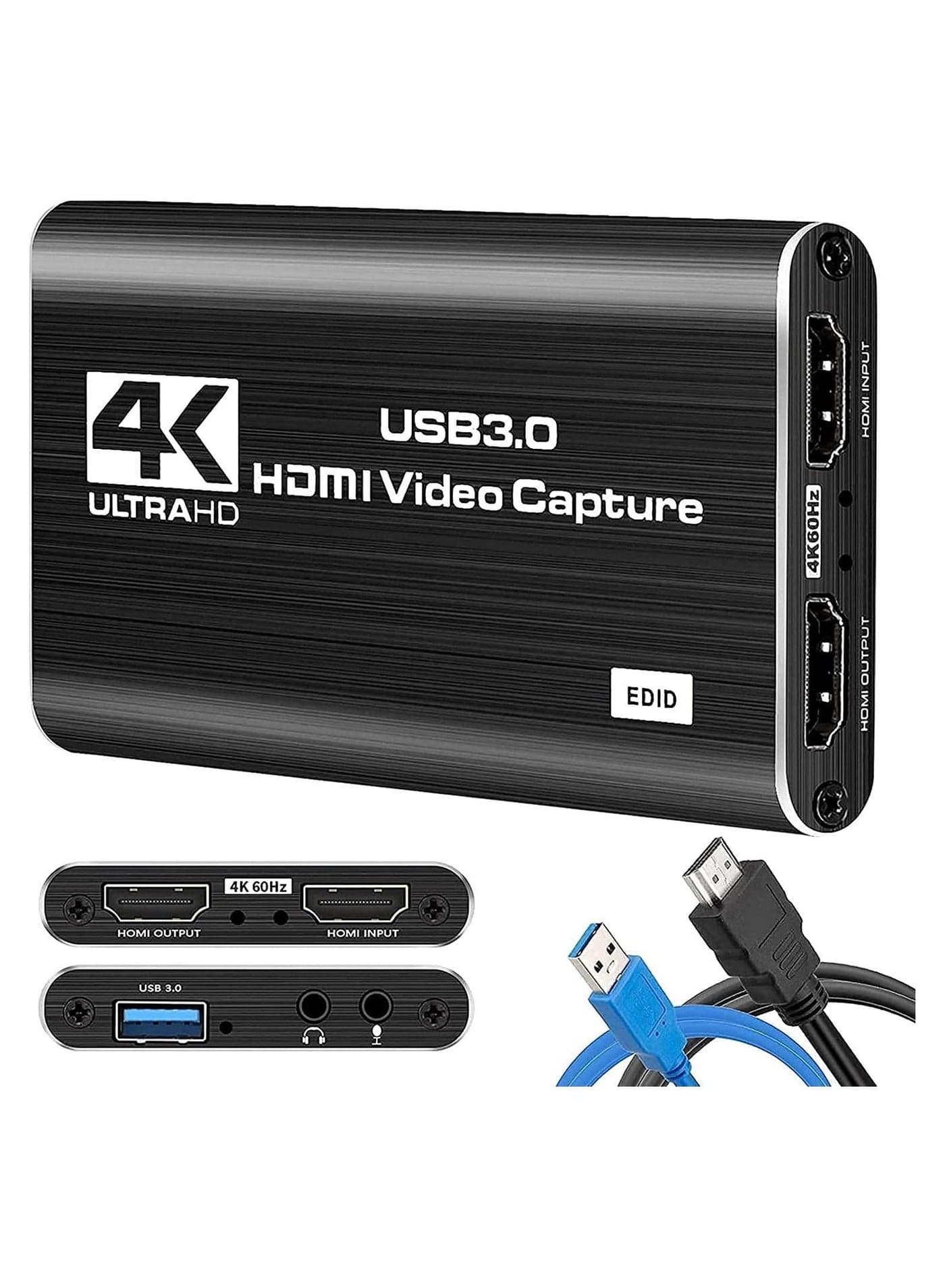 Capture Card 4K Video USB 3.0 1080P 60fps HDMI Audio Device Portable Converter Game Adapter for Gaming Streaming