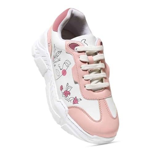 FEMME Women's Sneakers|Lightweight|Water-Resistance|Soft Cushioned|Anti-Skid|Mid-Top|Fashion|Trendy|Party Shoes|Slip-Resistance|Casual Shoes| Running, Gym & Walking|Printed Sneakers|PINK|UK 5