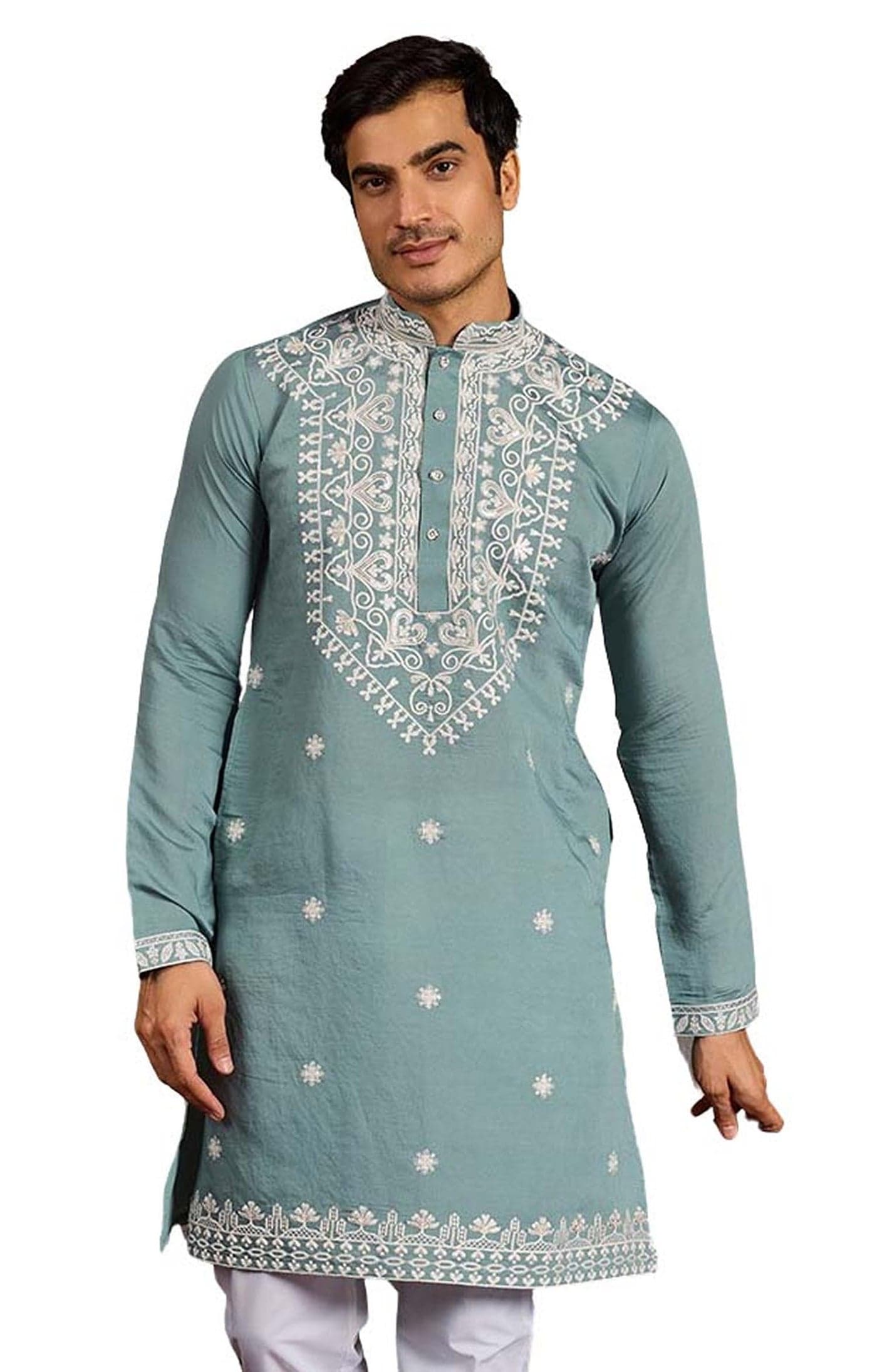 Kalaanj Men's Embroidered Silk Kurta || Only Kurta (KALSS2504MK-Rama-XL)