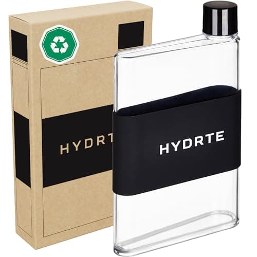 Hydrte Flat Water Bottle 11.8 oz, Leak Proof and Slim Design, The Purse Water Bottle, Cute Water Bottles made for Women and Men, BPA Free Square