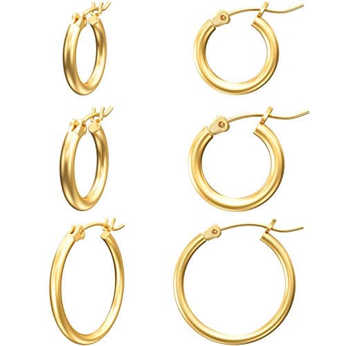 Gacimy Small 14K Gold Plated Hoop Earrings for Women, 14K Gold Plated Hoops with 925 Sterling Silvertone Post, Yellow Color 14 16 20mm Small Earrings for Women