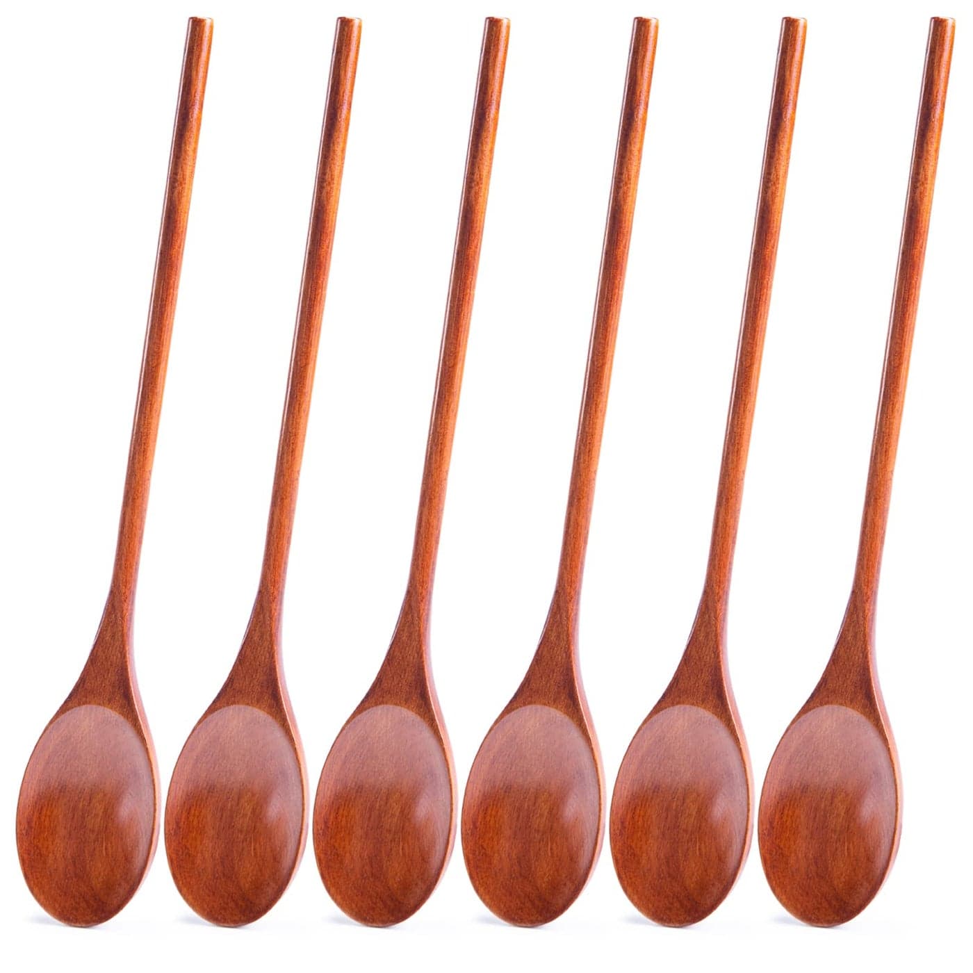 HANSGO Wooden Spoons for Cooking 12 Inch Mixing Wood Spoon with Long Handle Serving Utensil Set for Kitchen Cooking and Stirring 6PCS