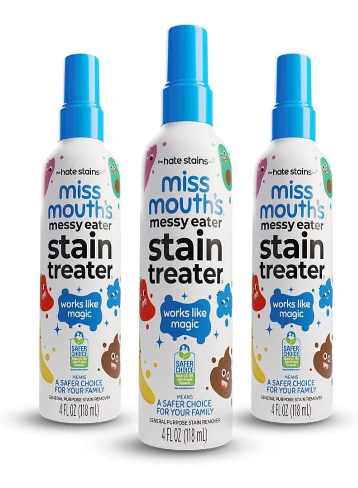 Miss Mouth's Stain Treater Spray 3-Pack – Fast-Acting Formula Designed to Remove Tough Organic Stains from Clothing, Furniture, Rugs, and Fabric Surfaces. Ideal for Parents, Caregivers, and Busy Households Looking for Reliable Everyday Cleaning Performance.
